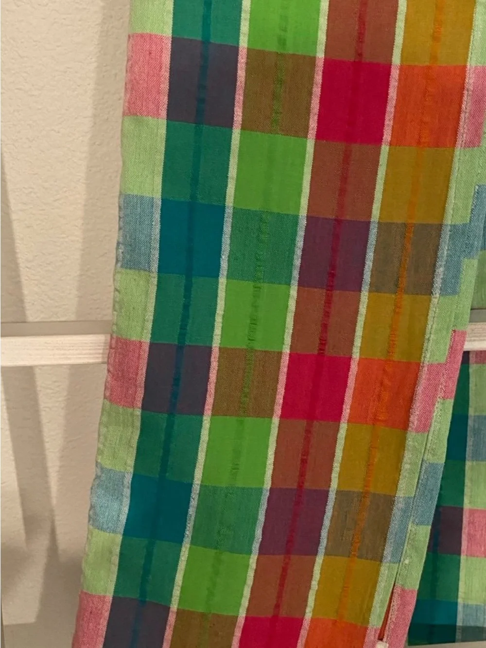 April Cornell Seersucker Multicolor Plaid Tablecloth in Green, Pink, Orange